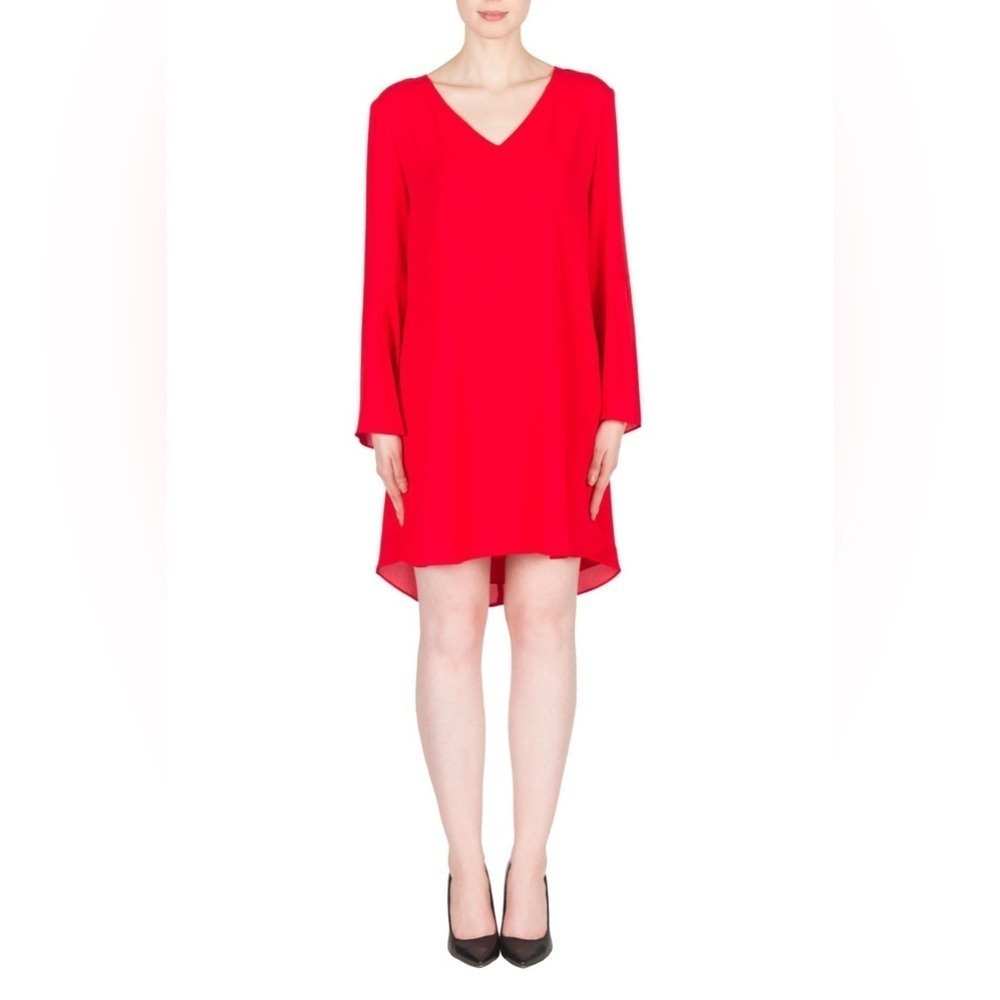 Joseph Ribkoff red sheath dress, bell sleeves, size 10